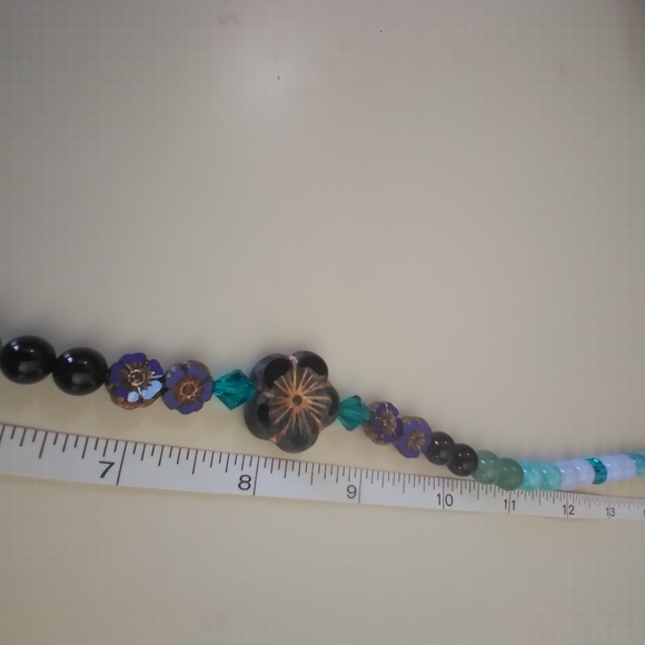 Handmade💎GENUINE💥 17" Onyx, Amazonite, Aventurine,Swarov & Glass🌺Flwer Neckl. - Picture 13 of 14